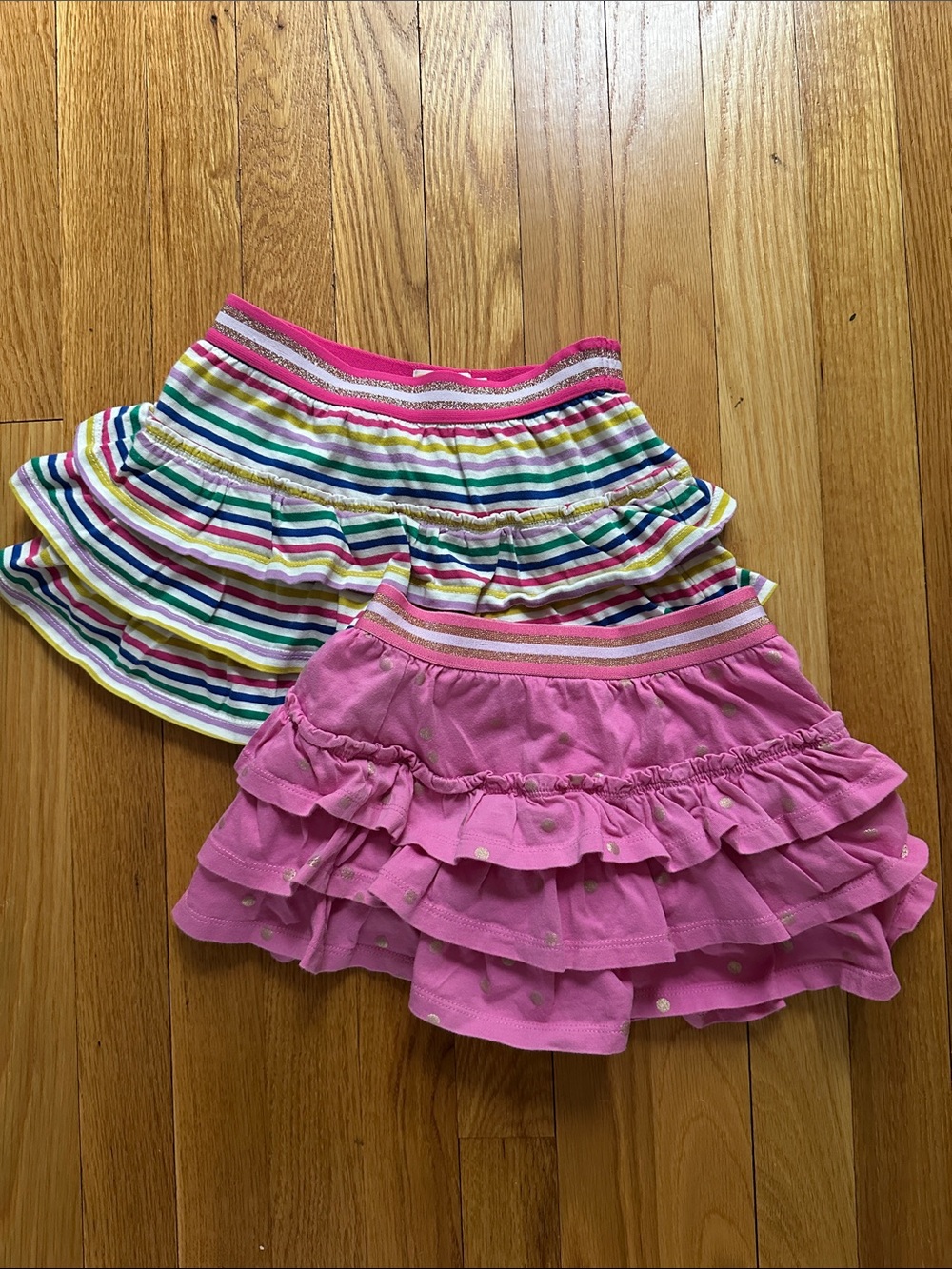 Mini Boden Pink Ruffle Skirt & Rainbow Stripe Skirt Set 5-6